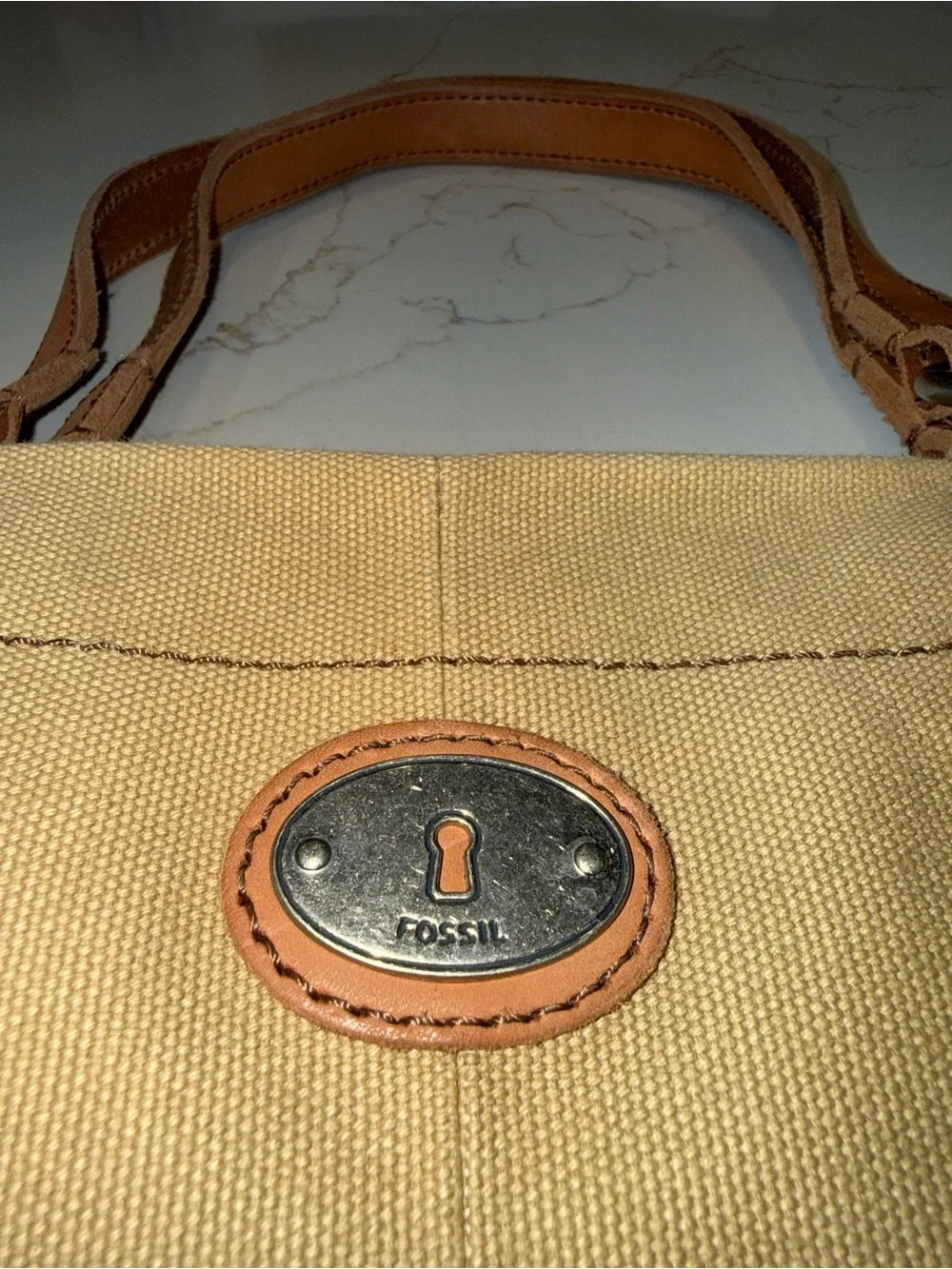 FOSSIL VINTAGE Canvas Chevron Hobo Bag in Tan, Cream, Gray & Pink